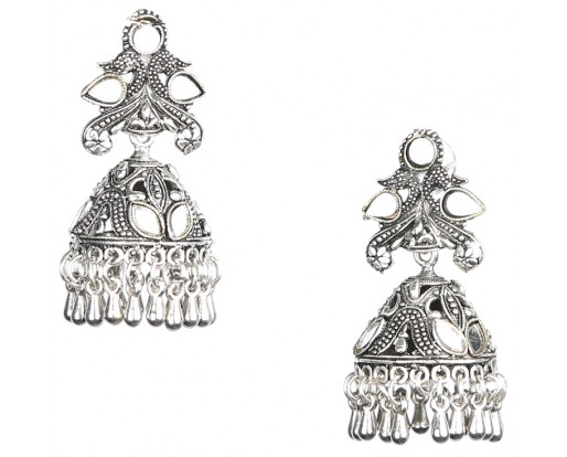 MIRRORS & CHANDELIER Silver Oxidized Earrings Jhumka Jhumki Bali Imitation Indian Bollywood Ethnic Wedding Jewelry H28
